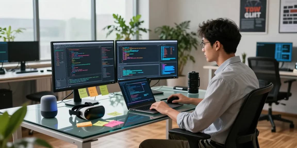 Data scientist working with crush ai technology in a modern office.