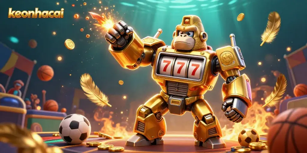 Engage in the thrilling action of keonhacai as a golden gorilla mech delivers winning odds amidst a dynamic sports betting scene.