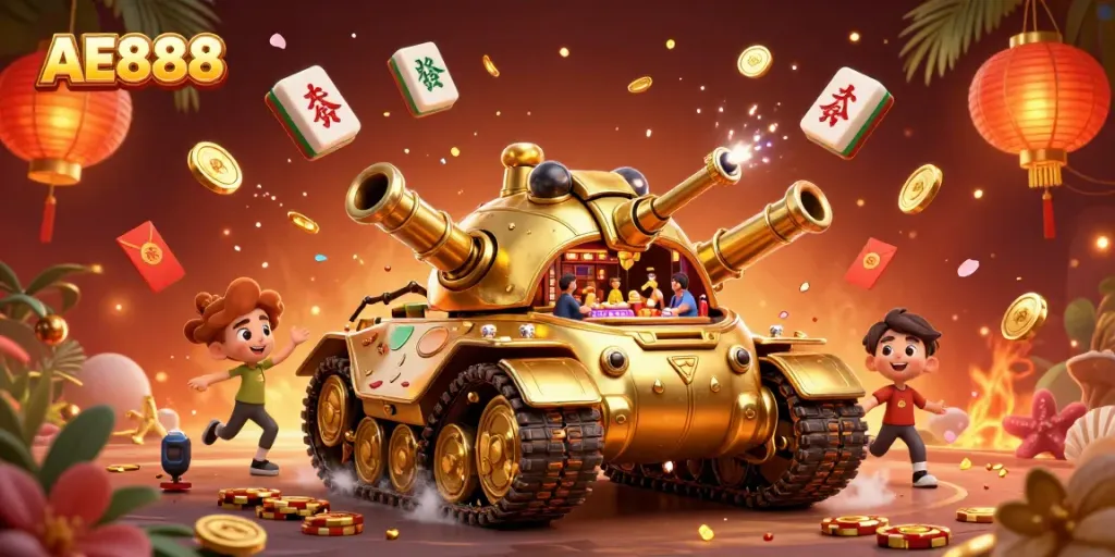 Engage in thrilling gaming inside the AE888 mini casino within a golden beetle tank.