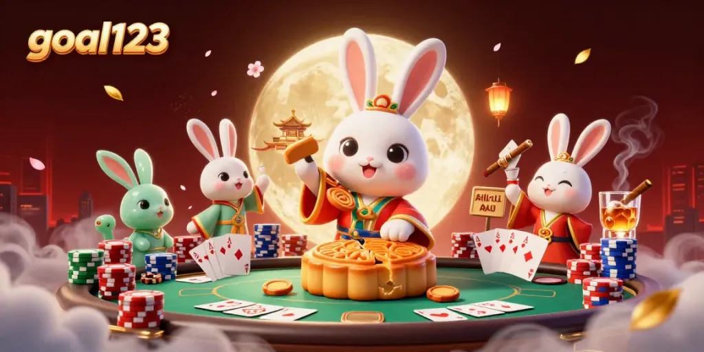 Engage with goal123 in a vibrant casino scene featuring a moon rabbit and poker chips.
