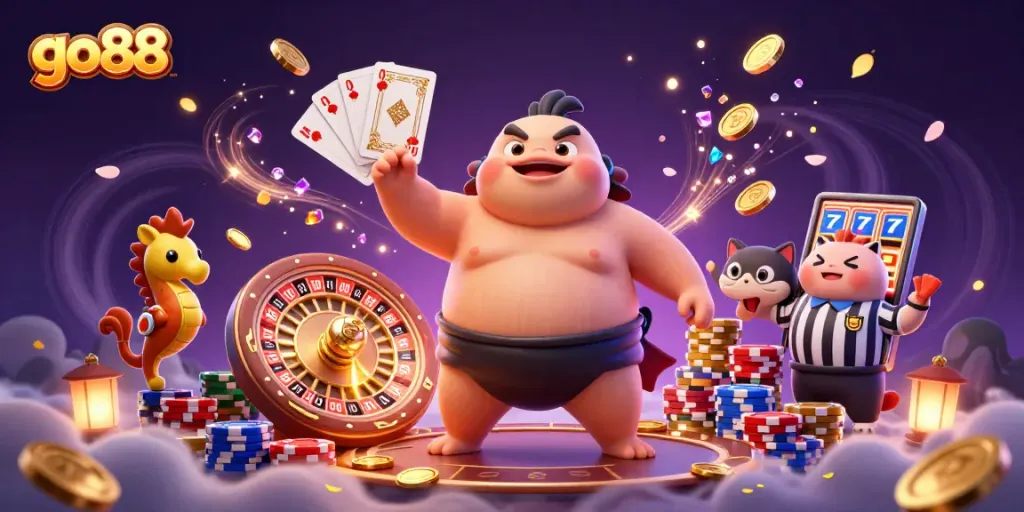 Experience the excitement of go88 with a vibrant underwater casino challenge featuring colorful characters and gaming elements.