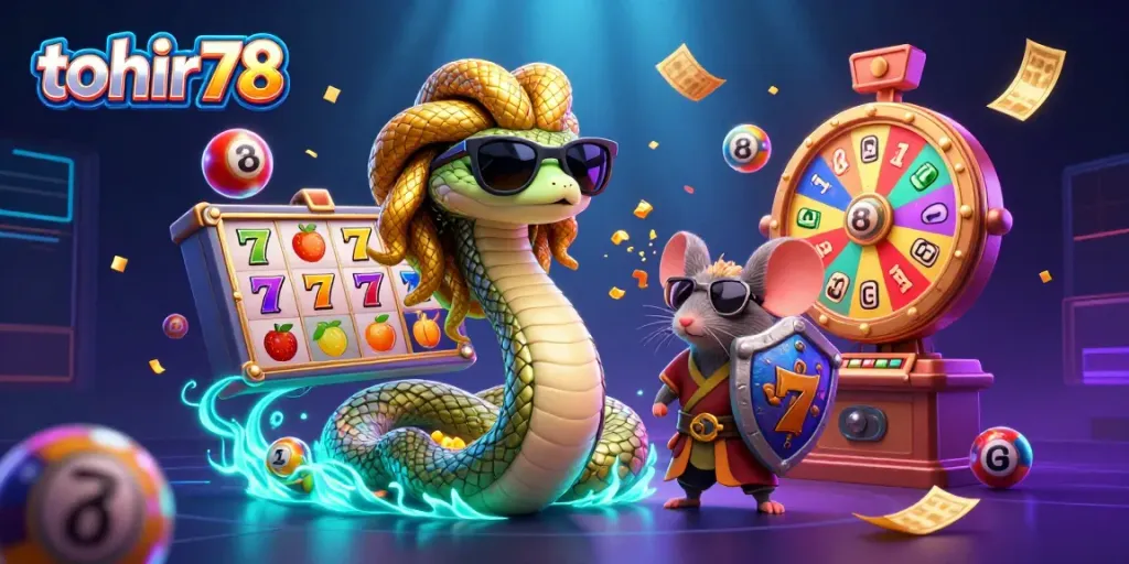 Engage with vibrant casino excitement featuring tohir78's Medusa surrounded by dynamic game elements.