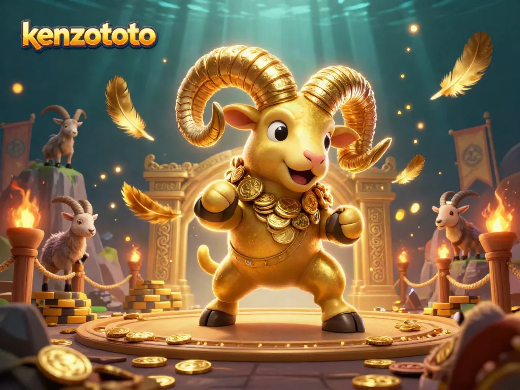 Engage with KENZOTOTO’s epic gaming action in a vibrant 3D scene filled with golden elements.