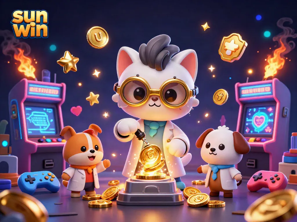 Engage in thrilling gameplay with sun win in a vibrant casino scene featuring animated characters.