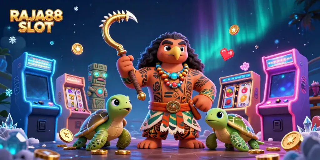 Experience wins at RAJA88 SLOT with vibrant 3D casino-themed characters and gaming elements.