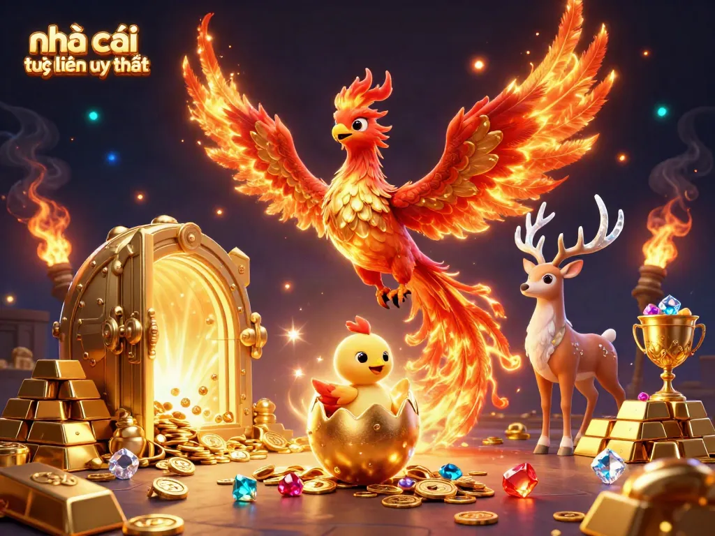 Experience excitement at nhà cái trực tuyến uy tín with vibrant elements showcasing a phoenix and treasures.