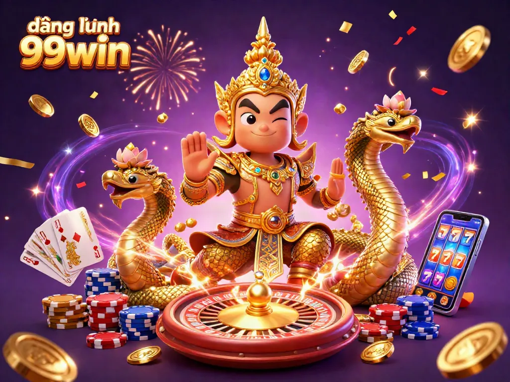Engage with đăng nhập 99win through colorful casino elements in a lively illustration.