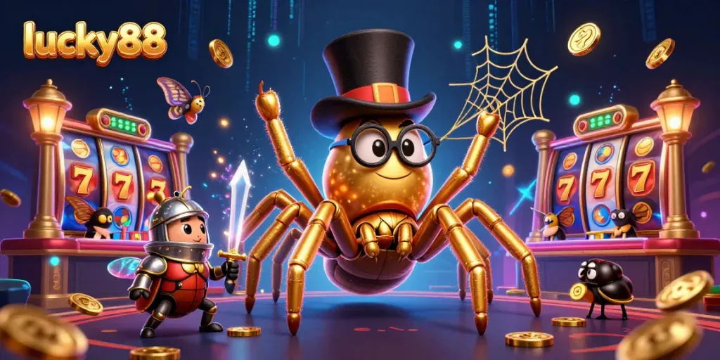 Engage with the exciting world of lucky88 featuring a golden tarantula and casino elements in an interactive scene.