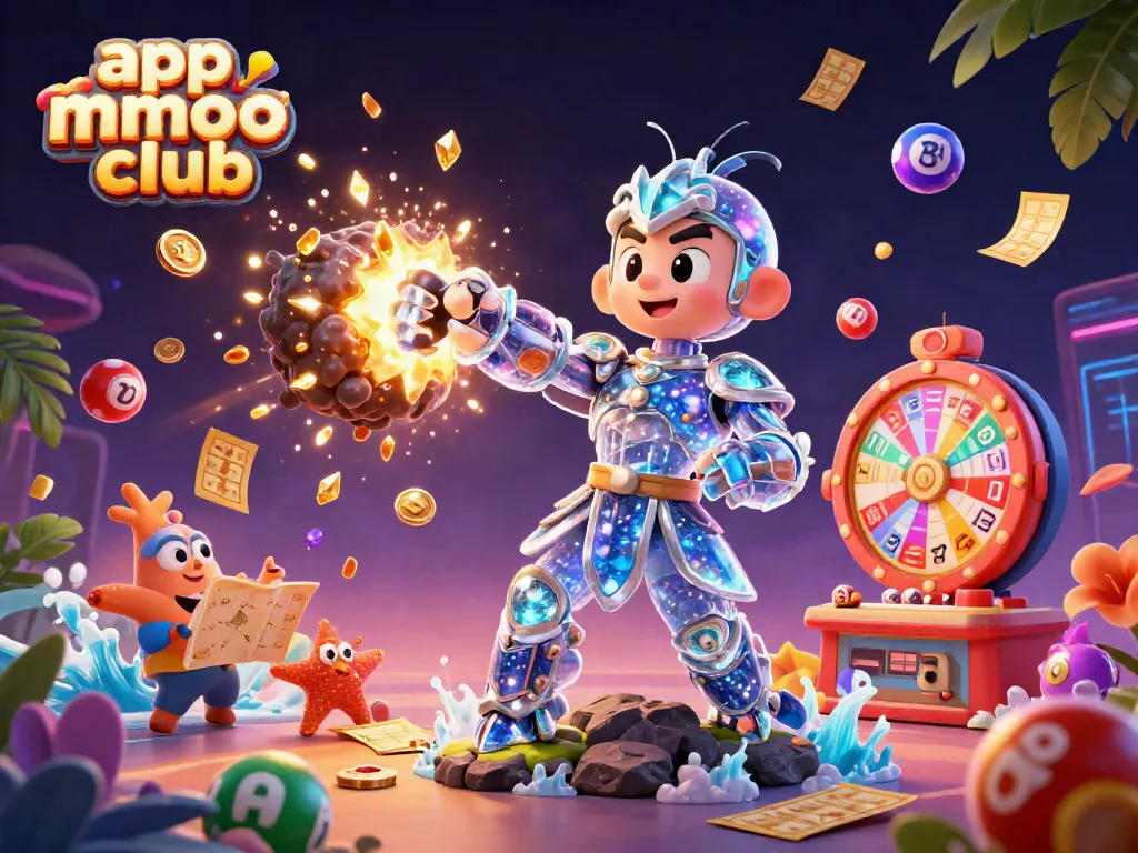 Engage with app mmoo club's thrilling features in this vibrant 3D gambling illustration.