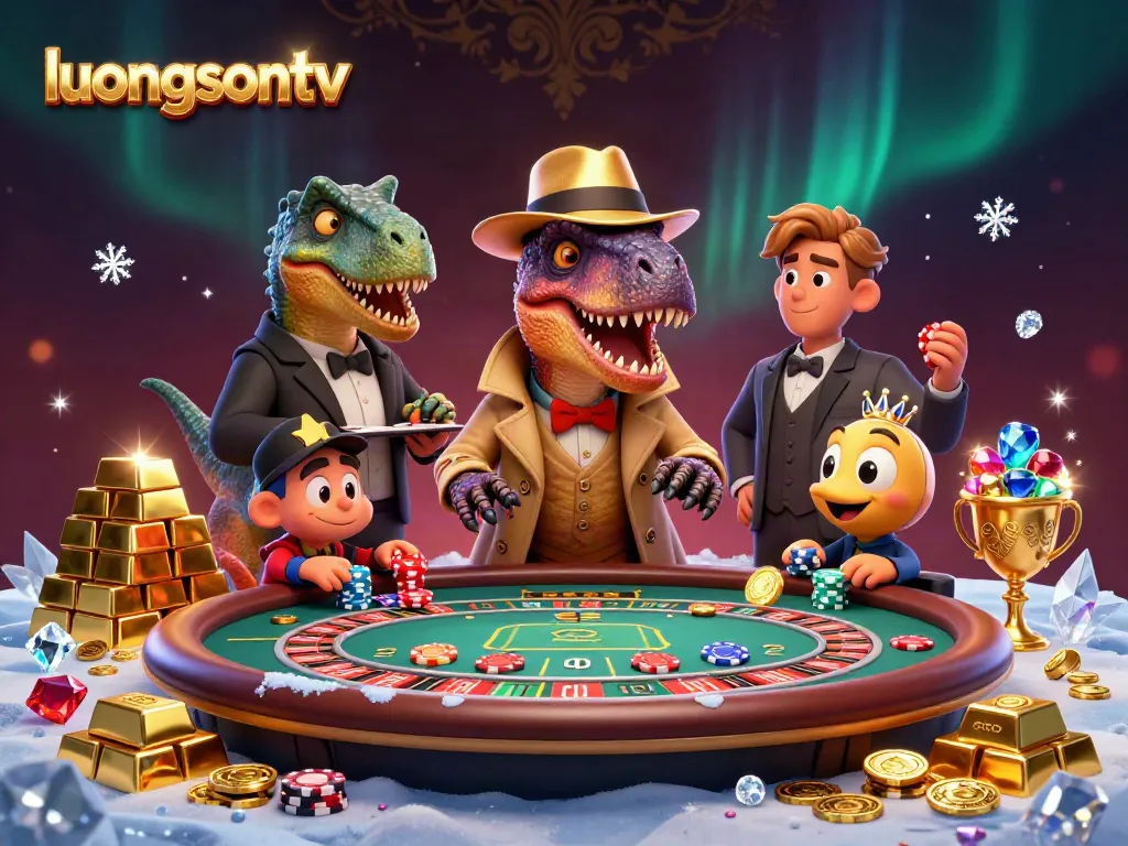 luongsontv themed illustration with a velociraptor at a blackjack table, capturing the thrill of gambling