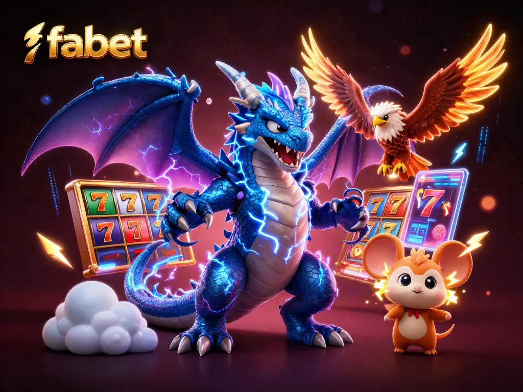 Experience exciting slots and jackpots with fabet in a vibrant 3D casino scene.