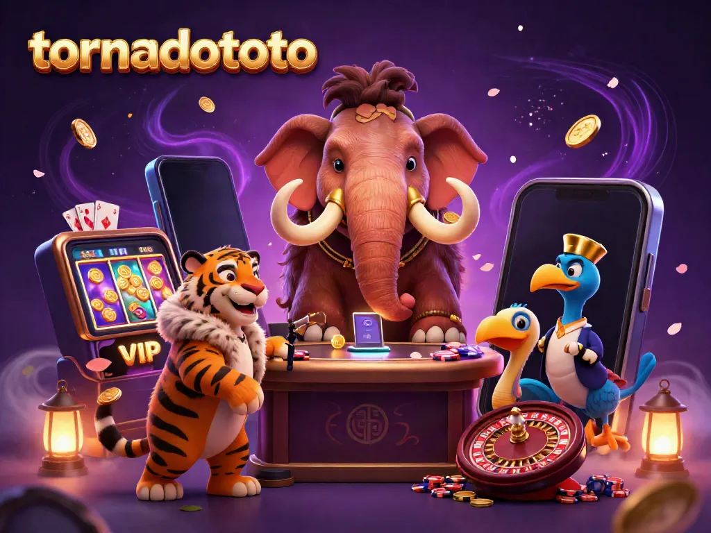 Engage with tornadototo through a vibrant casino scene featuring a mammoth bouncer, saber-tooth VIP, and dodo doorman.