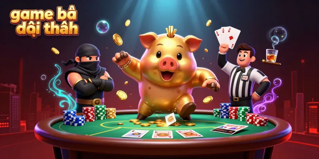 Experience the excitement of game bài đổi thưởng with dynamic characters and vibrant casino elements.