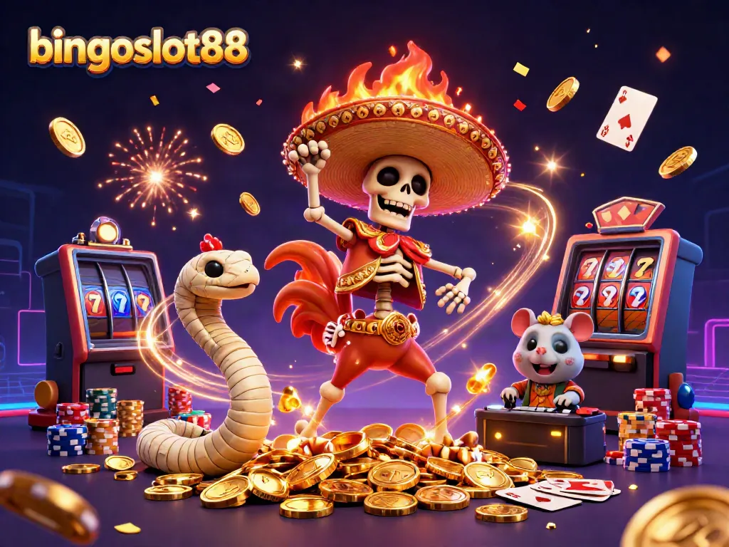 Menangkan permainan di bingoslot88 dengan ilustrasi kasino penuh warna.