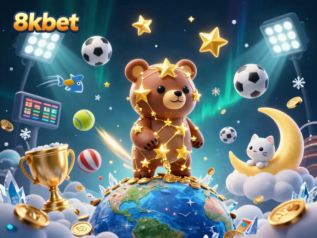 Experience the thrill of 8xbet gaming with a constellation bear amid dynamic casino elements.