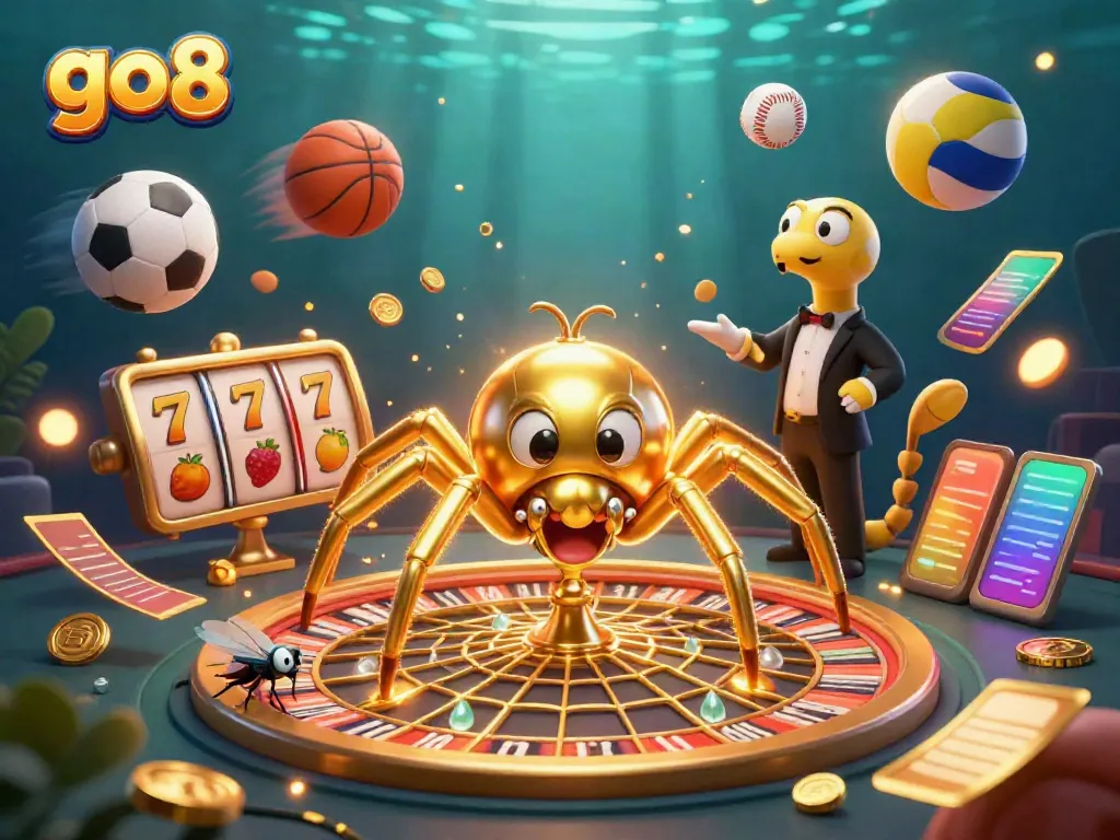 Engage in thrilling gameplay at go8 with a dynamic illustration showcasing a roulette wheel web and betting actions.