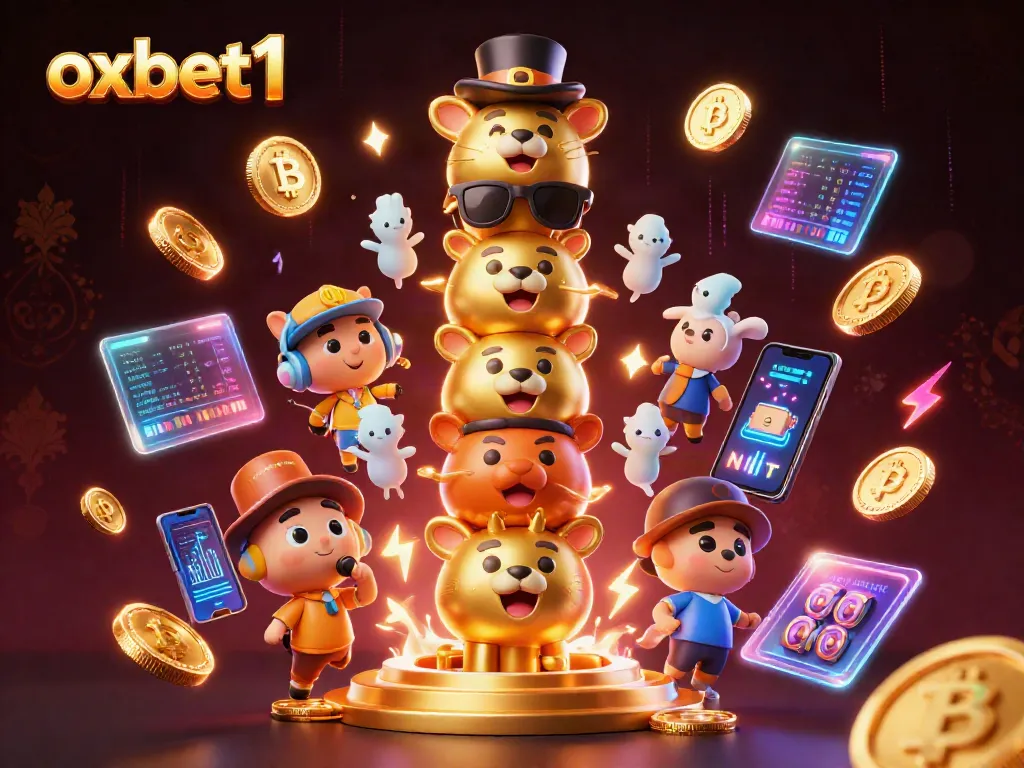 Experience thrilling gaming with oxbet1's vibrant 3D totem in an electrifying casino scene.