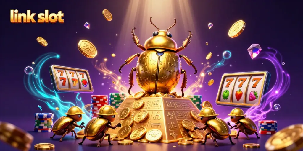Experience the thrill of link slot games with golden coins and lively characters in action.