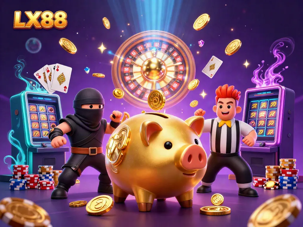 Experience LX88's vibrant casino atmosphere with a dynamic sumo wrestler and immersive gaming elements.