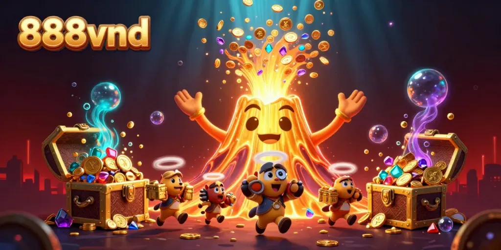 Engage in thrilling wins with 888vnd, featuring dynamic casino elements and a triumphant volcano!