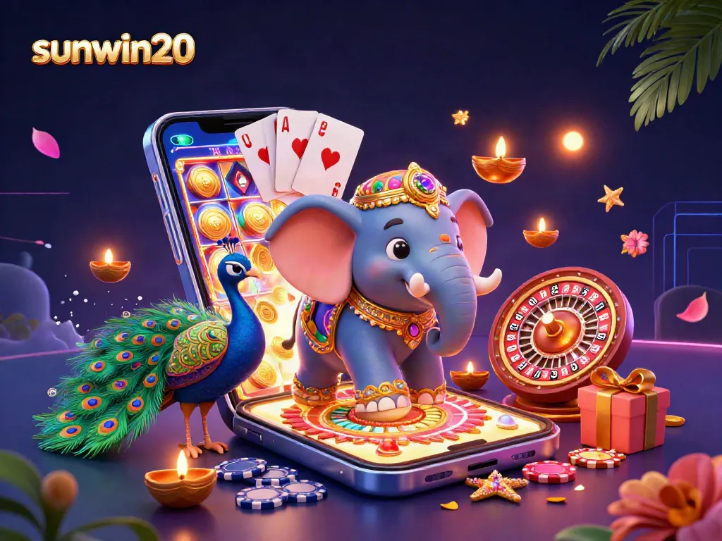 Experience the excitement of sunwin20 with vibrant casino elements and characters in a dynamic scene.