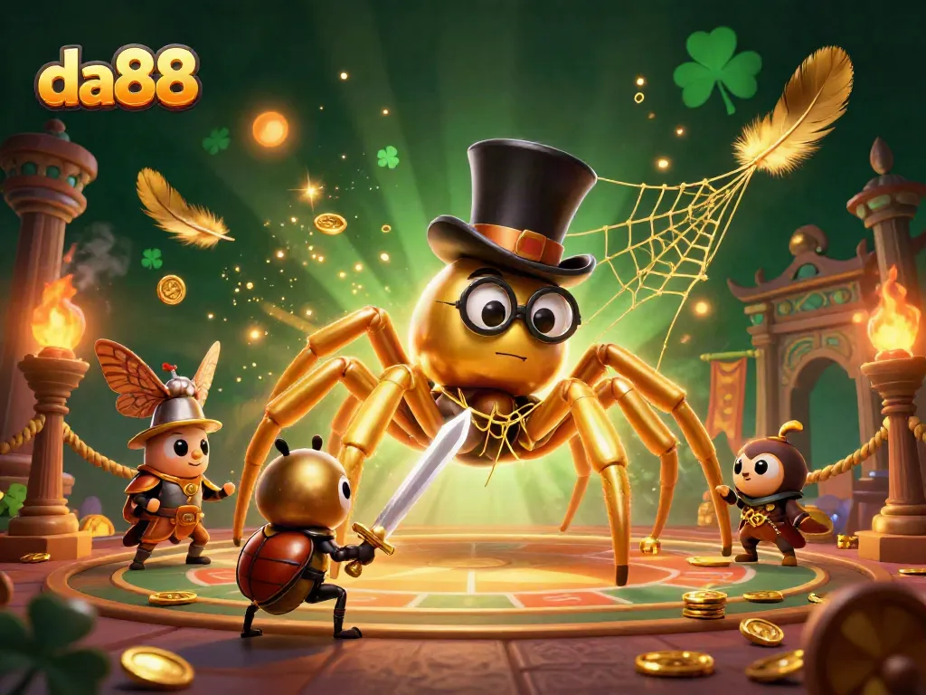 Engage with da88 casino excitement featuring a golden tarantula, a beetle knight, and rich gambling elements.