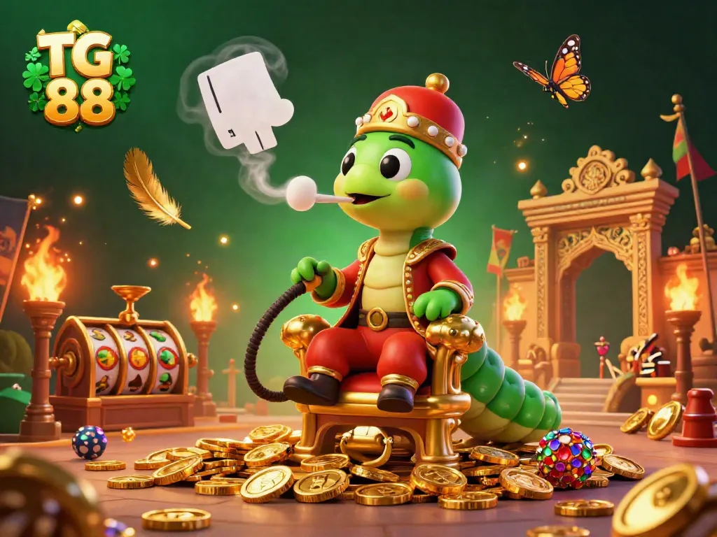 Engage with TG 88's lively casino atmosphere featuring an enchanting caterpillar character and vibrant gaming elements.