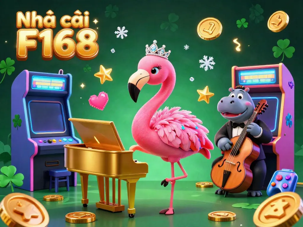 Engaging scene featuring the Nhà cái F168 flamingo singer and hippo bassist in a vibrant casino setting with colorful gaming elements.
