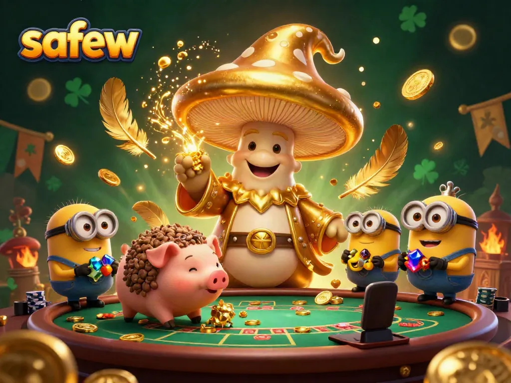 Experience the charm of safew in a magical casino setting with golden characters and rich details.