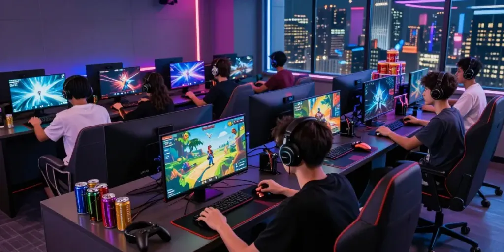 Pemain gamifikasi seru di tusuk88 dengan suasana lounge modern.
