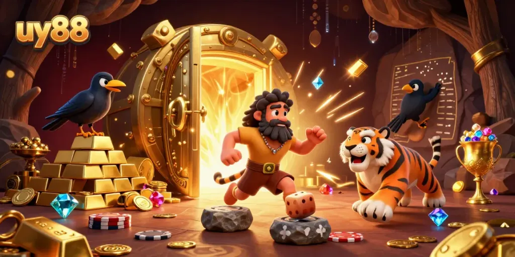 Engage in thrilling gameplay at uy88's prehistoric casino with charming characters!