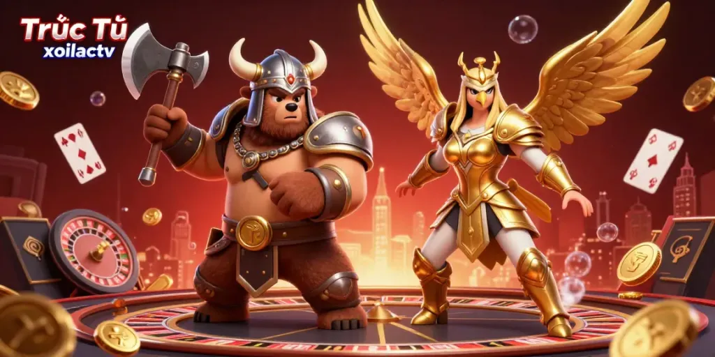 Experience Trực Tiếp xoilactv with this vibrant illustration showcasing sports betting excitement and action.