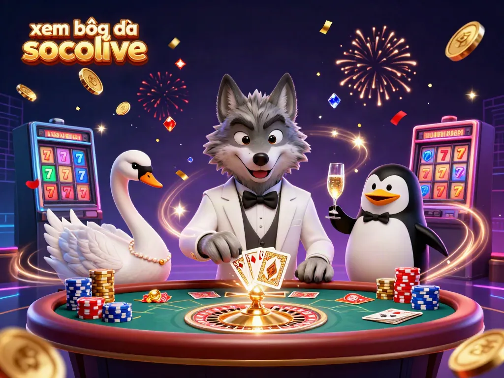 Watch the thrilling action with xem bóng đá socolive, as a debonair wolf and elegant characters enjoy live casino excitement.