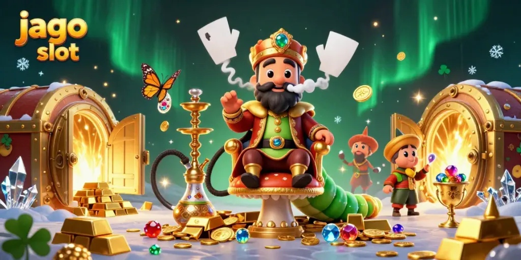 Jago slot mencapai jackpot dengan karakter ceria dan beragam harta berkilau.