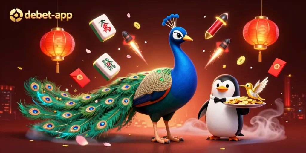 Experience thrilling action with debet-app as a peacock, a butler penguin, and a hummingbird come alive in an extravagant casino scene.