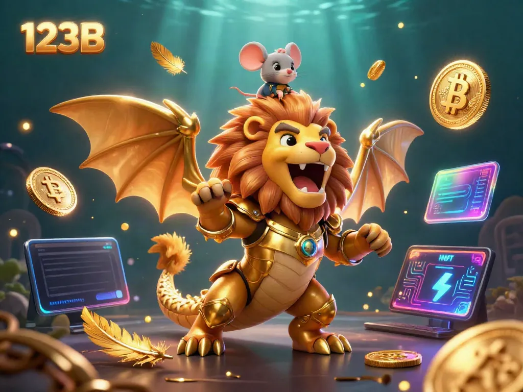 Engage in thrilling gaming adventures with 123B, showcasing a chimera creature amidst crypto-themed elements and magical ambiance.