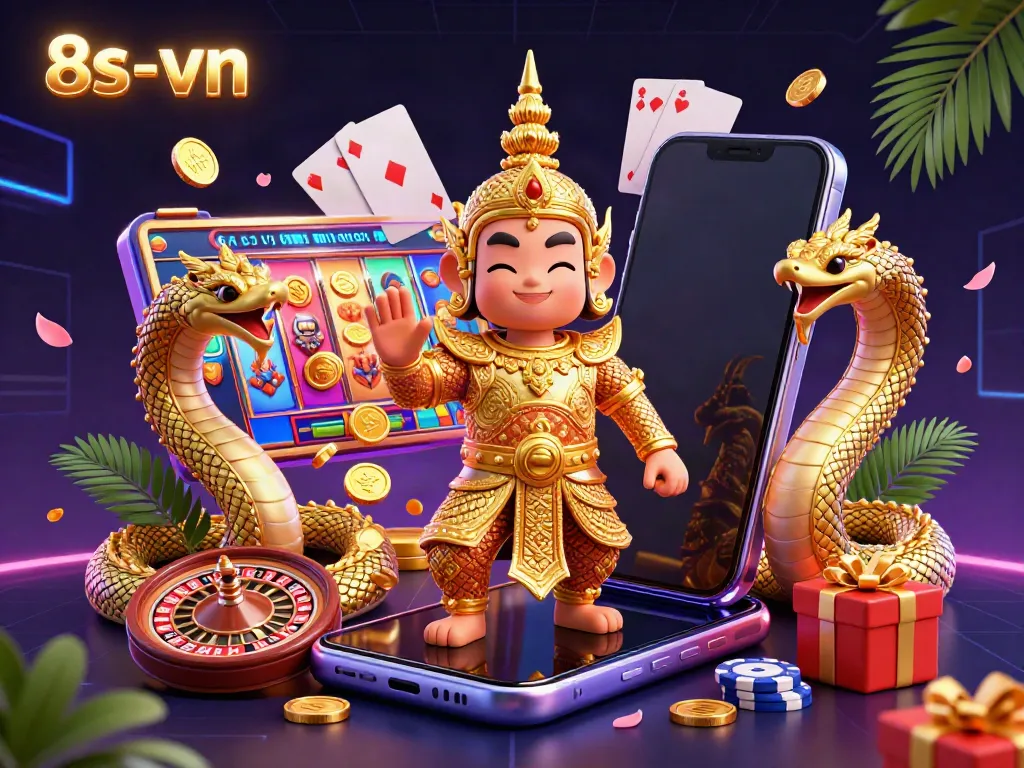 Engage in thrilling gameplay with 8s-vn featuring a vibrant slot game scene with animated golden coins and cards