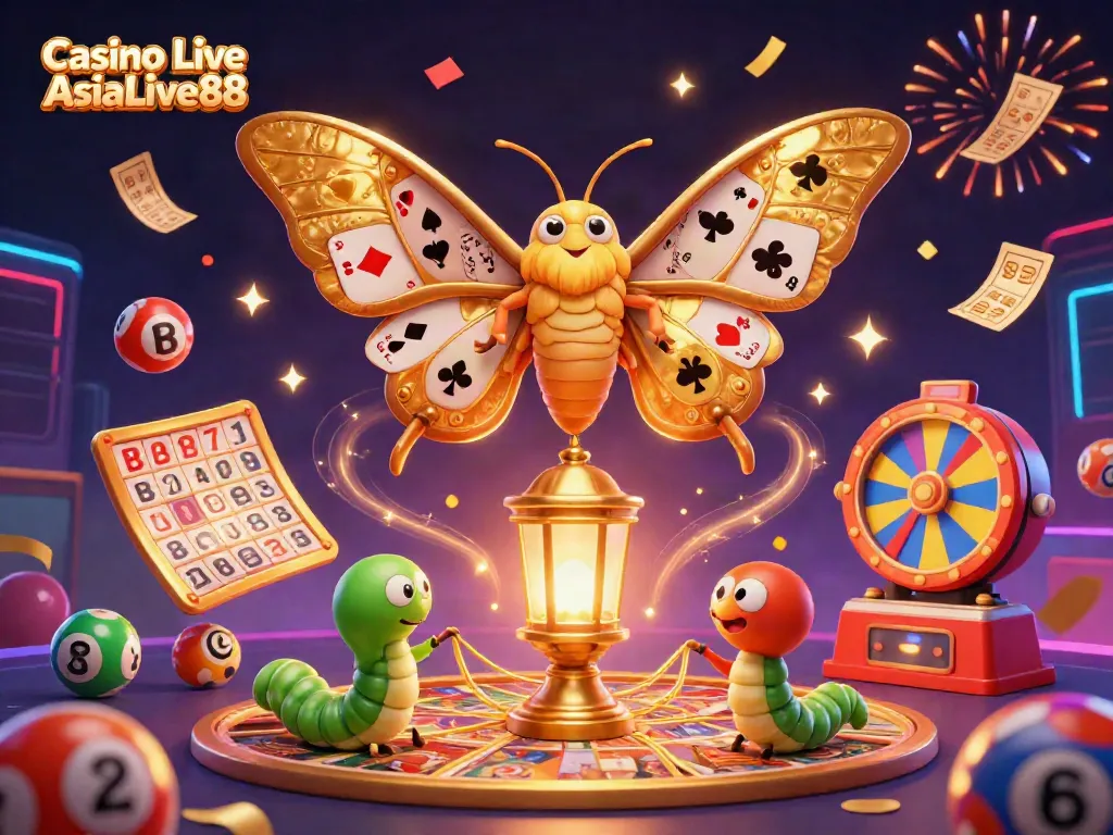 Experience the excitement of Casino Live AsiaLive88 with a dynamic digital illustration of vibrant casino elements.