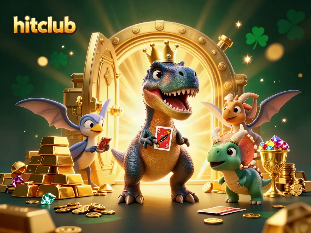 hitclub brings the excitement of casinos alive with vibrant characters and dazzling treasures in this rich 3D scene.