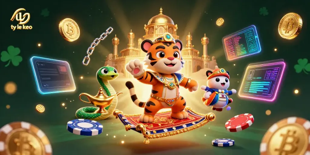 Experience the thrilling ty le keo with an Arabian tiger sultan surrounded by vibrant gambling elements.