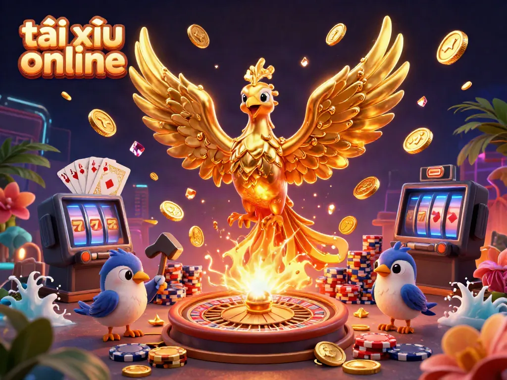 Experience the excitement of tài xỉu online with a vibrant scene filled with golden coins and rich casino elements.