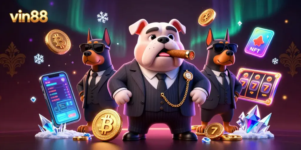 Win big with vin88 in this vibrant casino-themed 3D illustration showcasing luck and strategy.