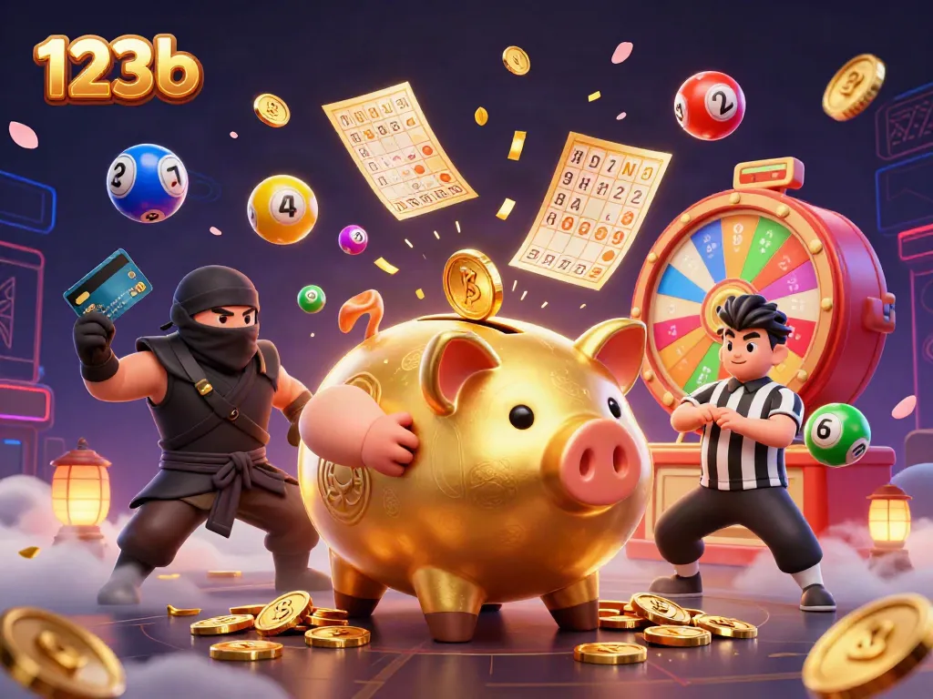 Experience the excitement of 123b with vibrant lottery elements and 3D characters in action.