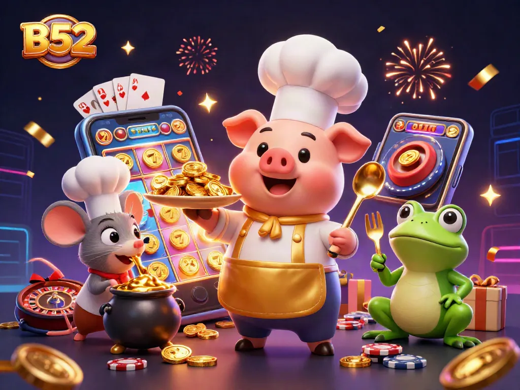 Experience thrilling wins in B52 casino games with animated characters and vibrant visuals.