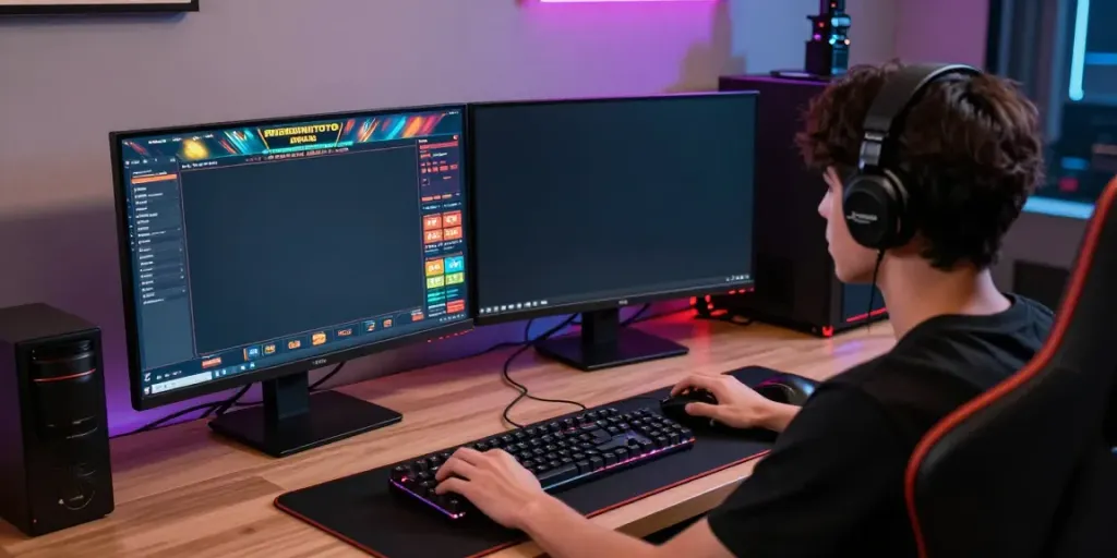 Engaging gaming scene with a user utilizing SERIBUTOTO platform for toto togel activities.