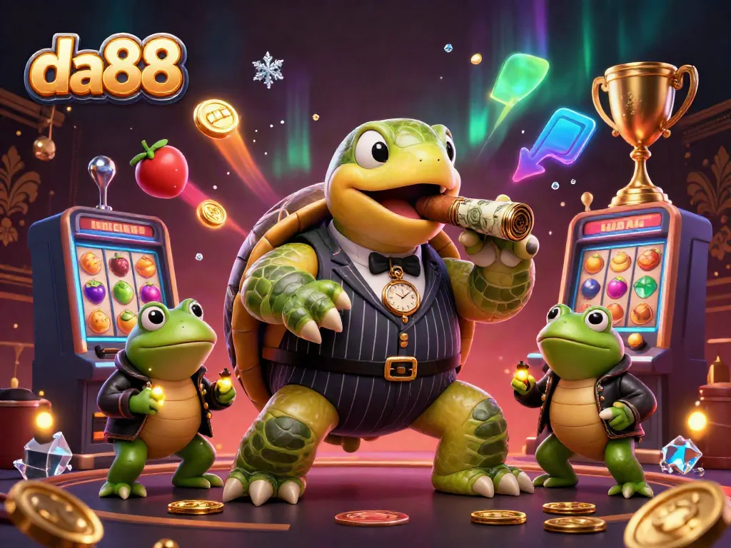Experience thrilling gaming at da88 with a vibrant illustration featuring unique characters in an exciting casino environment.