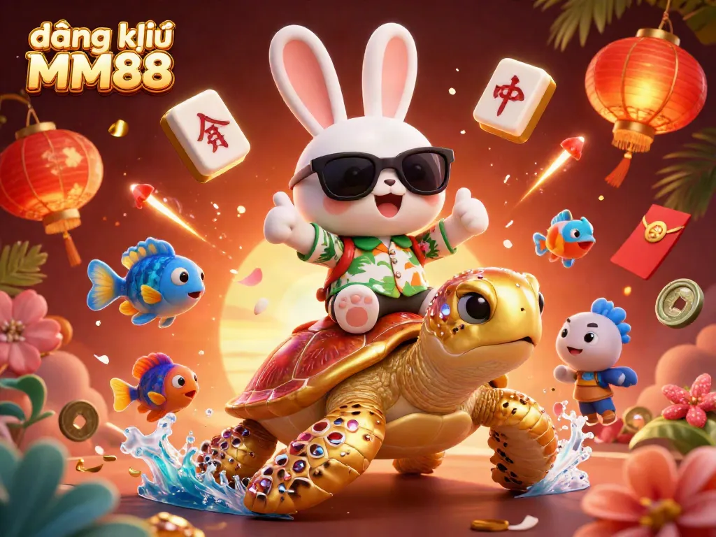 Join the excitement with đăng ký MM88, featuring a lucky rabbit and golden sea turtle in a vibrant casino atmosphere.