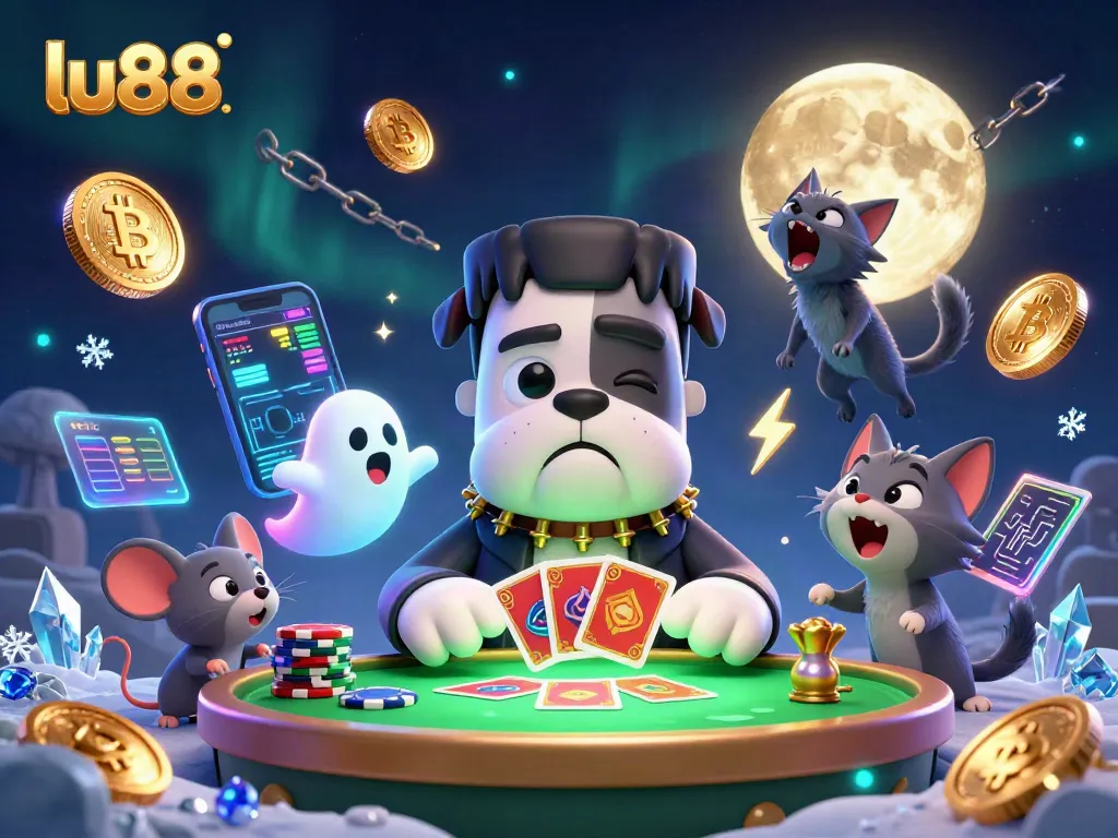 Experience thrilling gameplay with lu88 as unique characters deal cards in a vibrant casino scene.