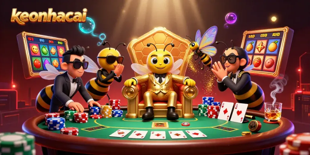 Engage with thrilling keonhacai gaming scene featuring a bumblebee boss in a lavish casino atmosphere.