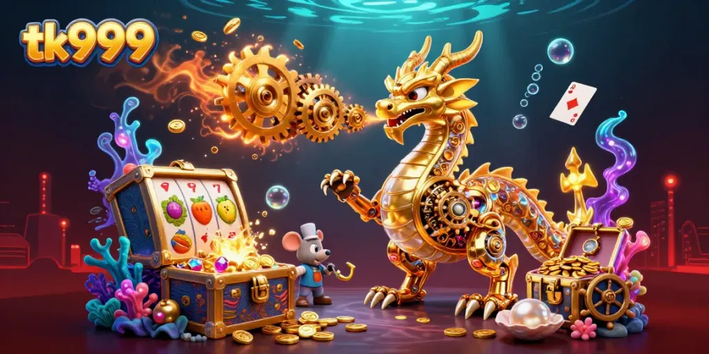 Experience dynamic gameplay with the tk999 app featuring a golden dragon and thrilling casino elements.